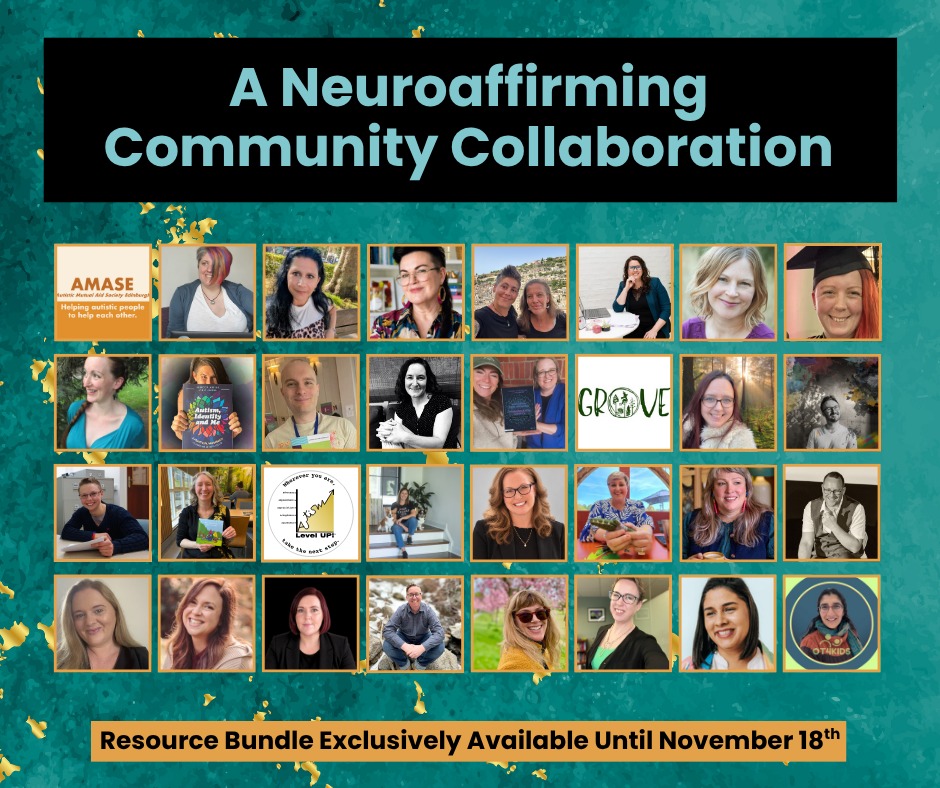 Autism Resource Bundle An image of individual headshots to represent all of the people contributing to the Resource Bundle with the title A Neuroaffirming Community Collaboration